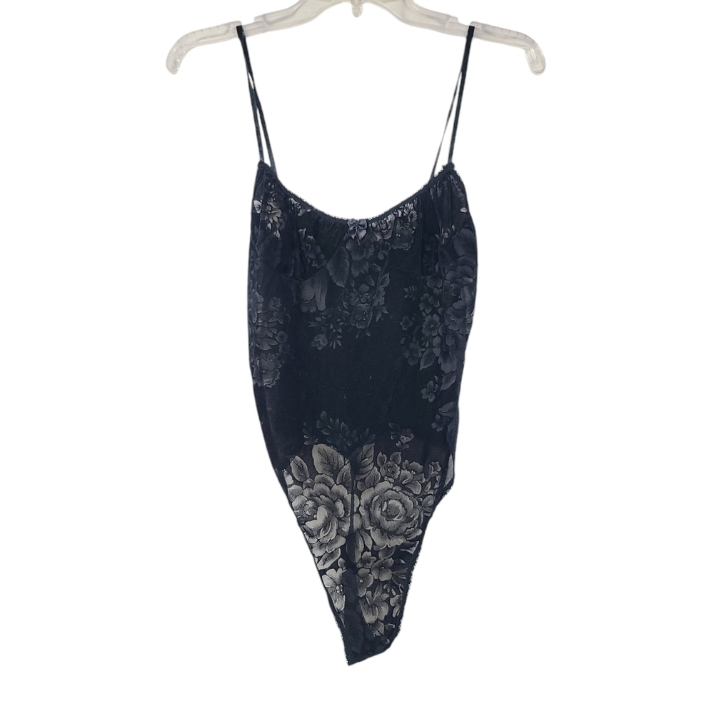 Val Mode Black Sheer Thong Lingerie Bodysuit S